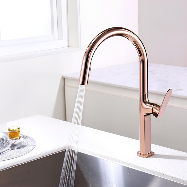 Sani Canada Aphrodite-Rose Gold Polish Kitchen Faucet Dual Spray Pull ...